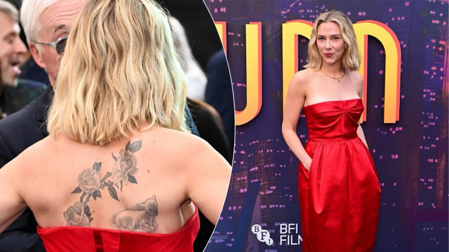 scarlett-johansson-zgjedh-te-kuqen-elegante-dhe-nxjerr-ne-pah-tatuazhet-ne-shpine