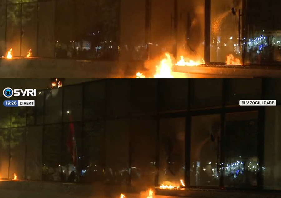 VIDEO   Digje  digje   protestuesit i vënë flakën edhe Ministrisë së Drejtësisë