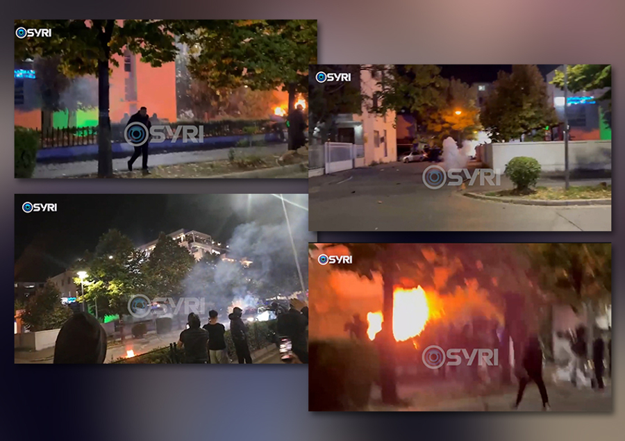 Sulmi me flakadanë dhe fishekzjarrë  Digjet makina e policisë brenda Komisariatit Nr  2 në Tiranë