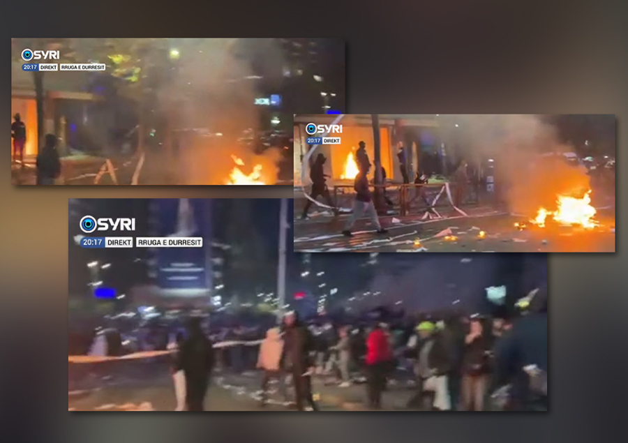 VIDEO  Kaos te  Zogu i Zi   protestuesit thyejnë fasadat  ndezin zjarr  bllokojnë totalisht rrugën