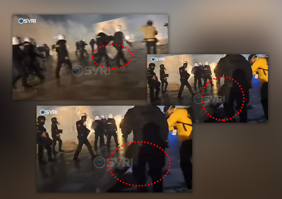 Pamjet skandaloze  Mercenarët e Ramës i kalojnë sipër protestuesit të shtrirë më tokë  Lereni aty  lereni 