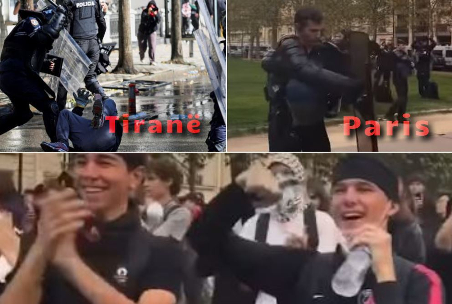 ne-france-policia-heq-helmetat-dhe-bashkohet-me-protestuesit-ne-shqiperi-uniformat-blu-i-dhunojne