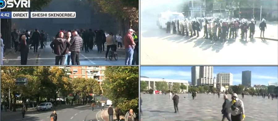 Policia e Ramës mbush me gaz lotsjellës protestuesit  i ndjek me autobot uji