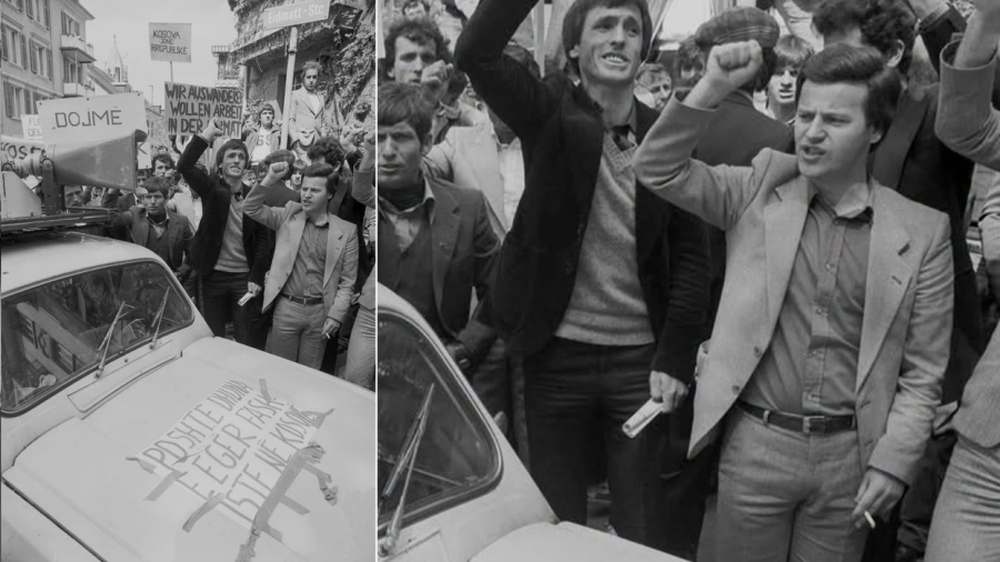 FOTO  E rrallë  Bardhosh Gërvalla në demonstratën e vitit 1981 në Zvicër